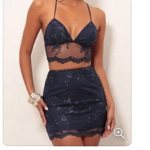 Two Piece Navy Blue Lace Set